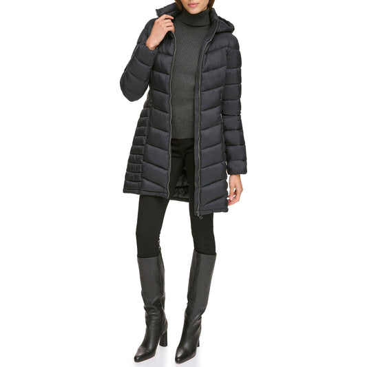DKNY Women's Hooded Light-Weight Puffer, Black