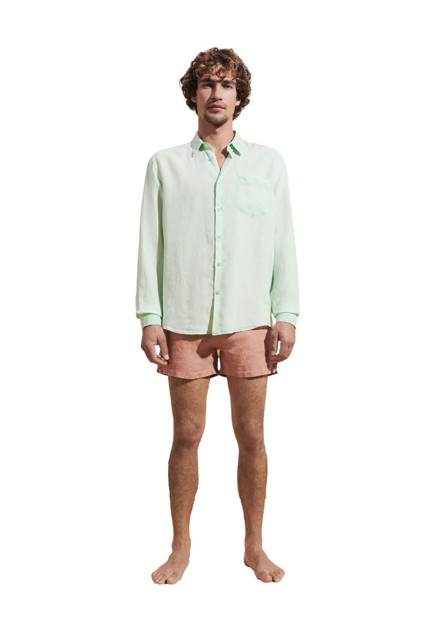 Vilebrequin Men Linen Shirt Solid Water Green, Vert D'Eau, S