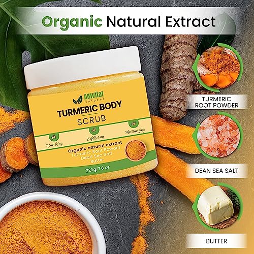 AMVital Turmeric Body Scrub, Face & Body Exfoliating Scrub, 7.8 oz