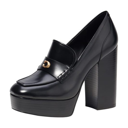 Coach Women's Ilyse Leather Platform Loafer, Black, 9