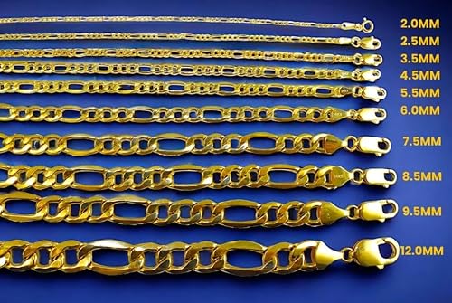 14K Yellow Gold Figaro Necklace Bracelet Chain Italian Men Women Jewelry 5.4g | 3.5mm | 28 Inches | MADE IN ITALY