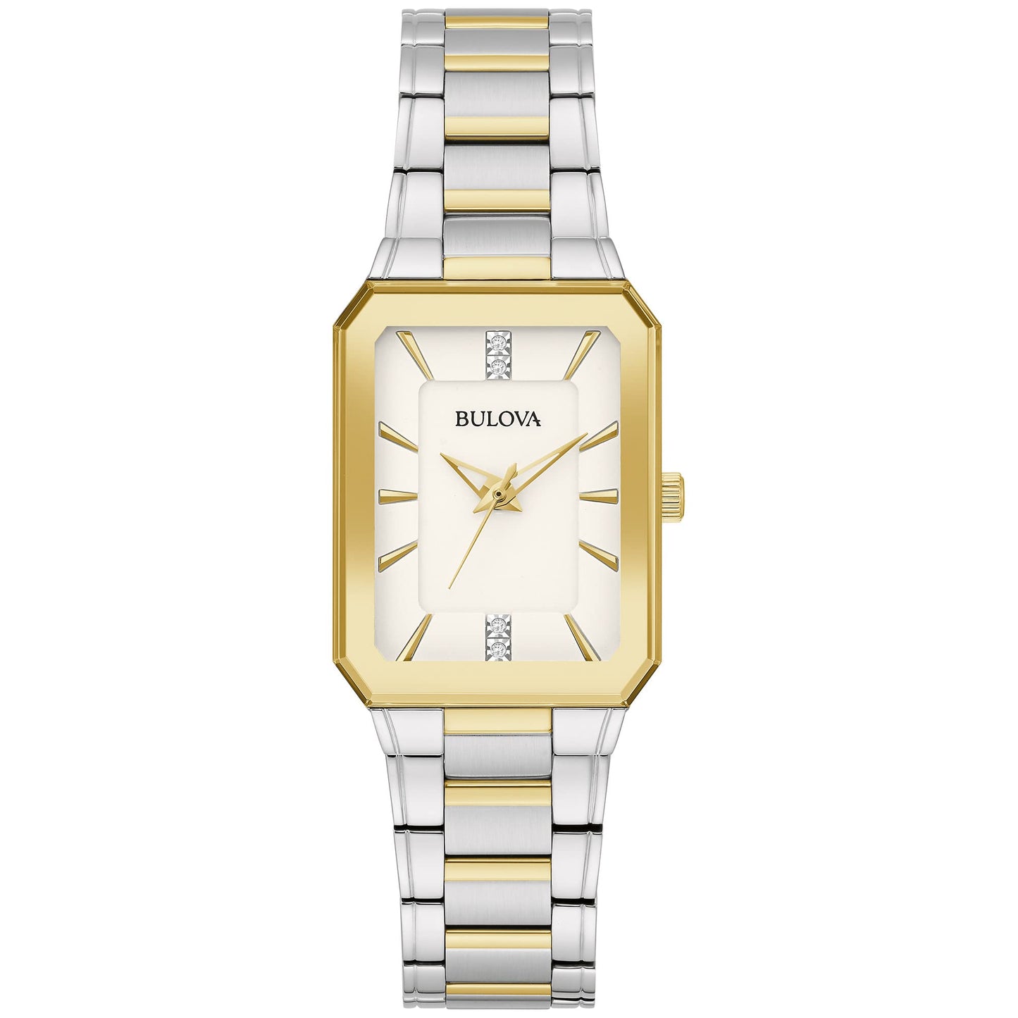 Bulova Ladies' Classic Diamond Two-Tone Stainless Steel 3-Hand Quartz Watch,White Dial Style: 98P209