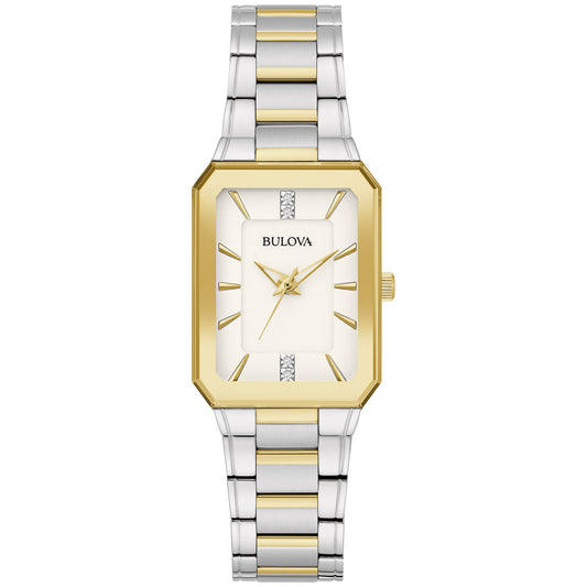 Bulova Ladies' Classic Diamond Two-Tone Stainless Steel 3-Hand Quartz Watch,White Dial Style: 98P209