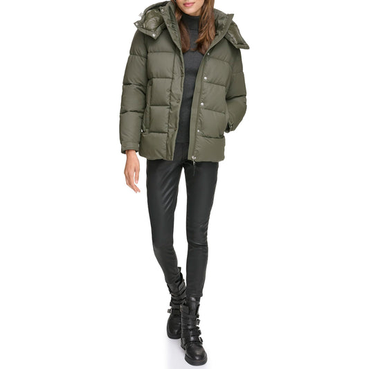 DKNY Women's Hooded Puffer Coat, Loden