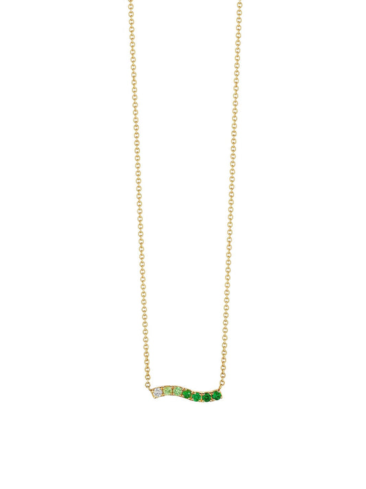 14K Tsavorite Ombre Wavy Horizontal Pendant Necklace
