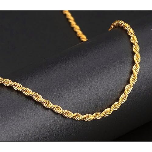 14K Solid Yellow Gold Twisted Rope Chain Necklace for Men Women 2mm18inch