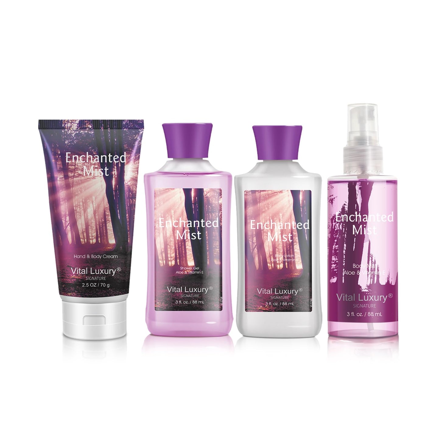 Vital Luxury Enchanted Mist Scent Bath & Body Kit, 3 Fl Oz, Ideal Skincare Gift Home Spa Set, Includes Body Lotion, Shower Gel, Body Cream, and Fragrance Mist, Christmas Gift Sets