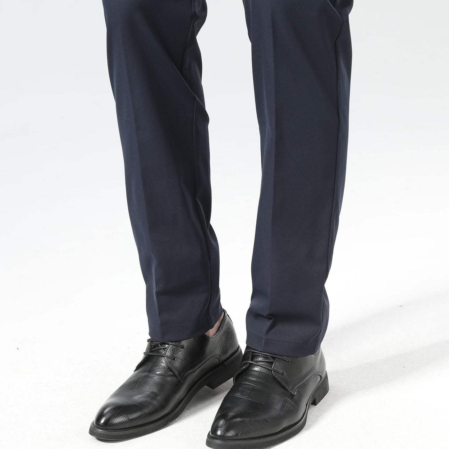 Plaid&Plain Men's Dress Pants Slim Fit Stretch Khaki Pants Wrinkle Free 8802 Navy Blue 32x30