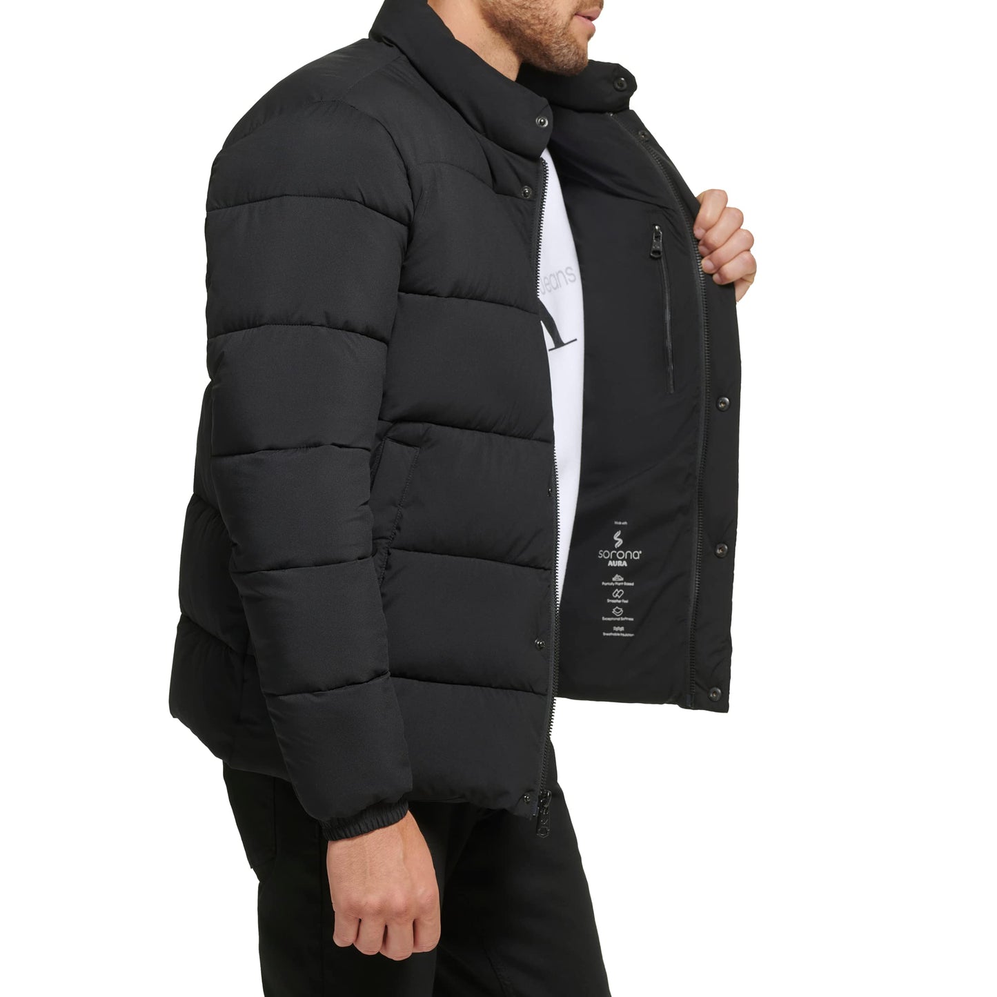 Calvin Klein Men's Snap Front Puffer Jacket, Ebony, Small