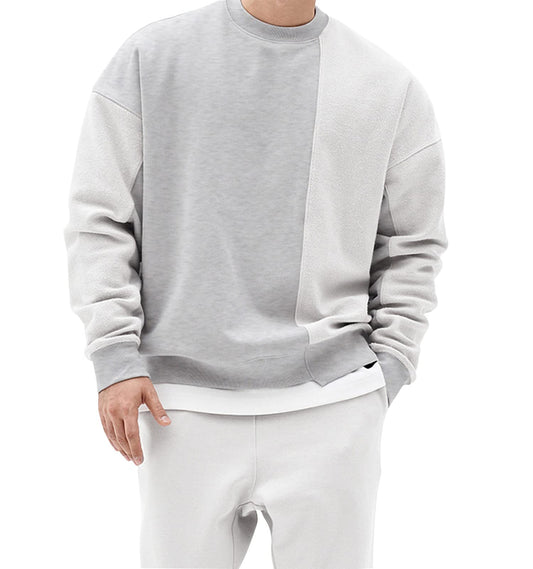 Surenow Mens Patchwork Crewneck Sweatshirt Long-Sleeve Lightweight Terry Sweatshirt Casual Workout Pullover Shirt Tops Grey