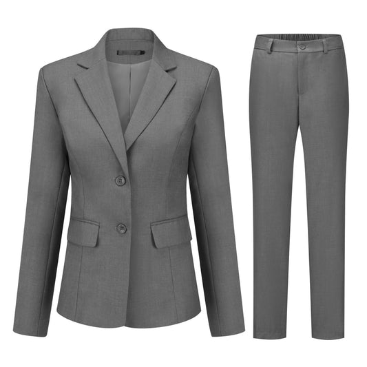 YUNCLOS Women's 2 Pieces Office Suit Set Long Sleeve Blazer Jacket and Suit Pants, Small Dark Gray
