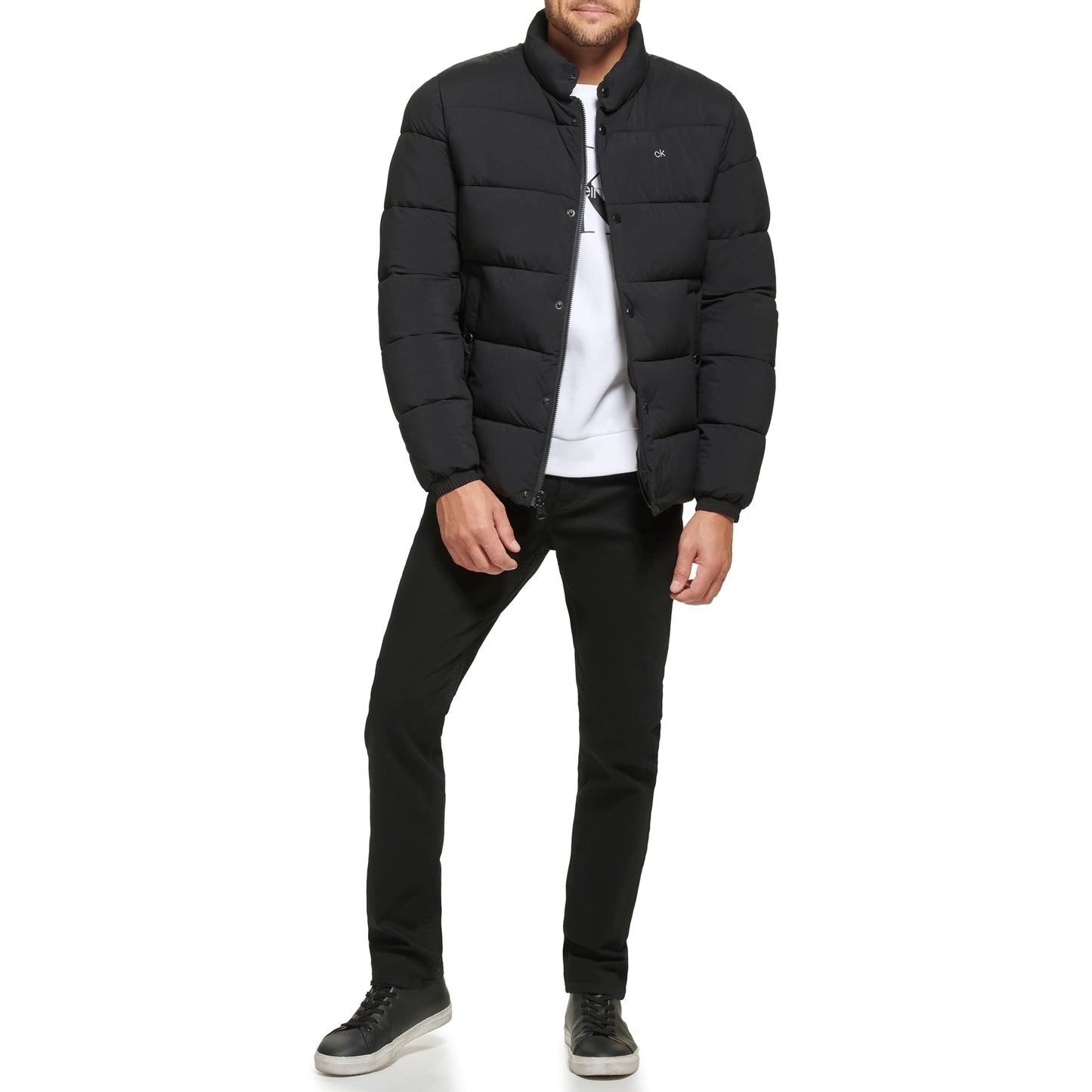 Calvin Klein Men's Snap Front Puffer Jacket, Ebony, Small