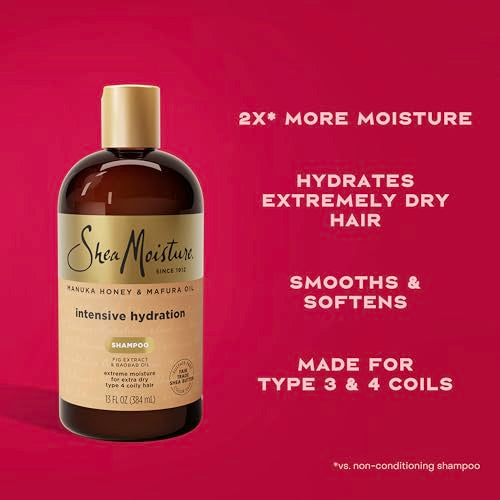 Shea Moisture Intensive Hydration Shampoo for Dry, Damaged Hair Manuka Honey and Mafura Oil Sulfate-Free 13 oz