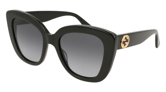 Gucci Women's Casual Rectangular Sunglasses, Black-Black-Grey, 56