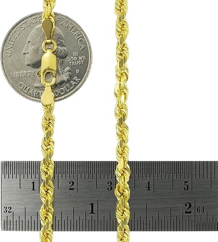 Galaxy Gold GG, 14K Solid Gold Diamond Cut Rope Chain Necklace, 4mm - 22 Inch (18-30" Available), Fine Jewelry