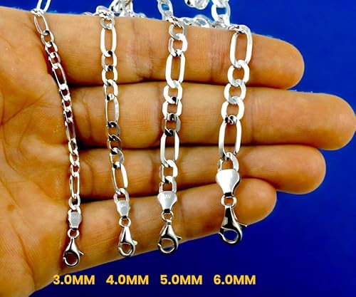 14K White Gold SOLID Figaro Necklace Bracelet Chain Real Gold Men Women Jewelry 3.7g | 4mm | 7 Inches | MADE IN ITALY