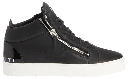 Giuseppe Zanotti, Kriss Mid Top Mirror Effect Men's Sneakers, 14, Black