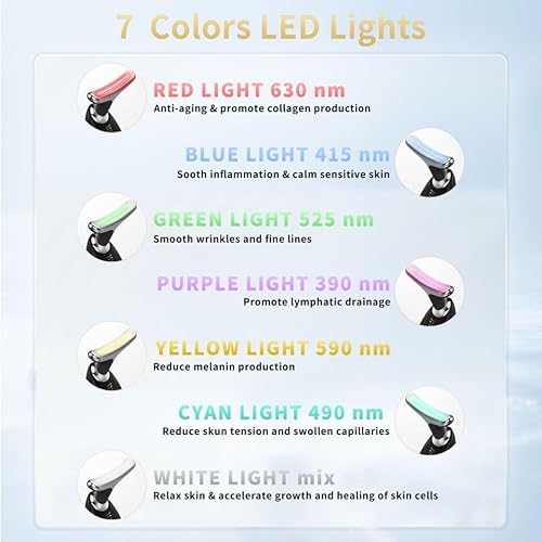 Facial Beauty Device, Multifunctional Facial Skin Care Tools with Vibration, Red and Blue LED Light, 7 Color Led Face and Neck Beauty Device for Home Use, Improve Skin