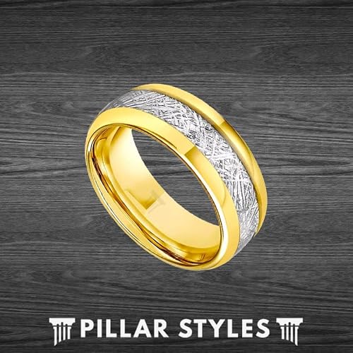 14K Gold Meteorite Rings Tungsten Wedding Band Mens Ring 8mm Meteorite Wedding Rings for Men Comfort Fit Anniversary Gift