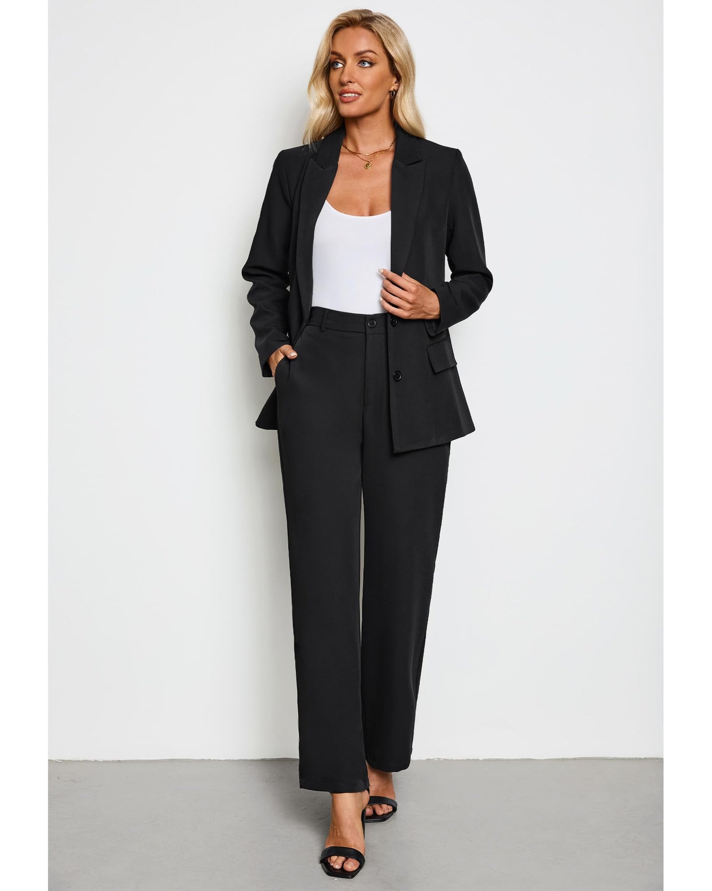 LookbookStore Two Piece Sets for Women Women's Business Casual Clothing Suits for Women Office Professional Black Pant Suit Women Suit for Women Business Fashion Black Size Medium