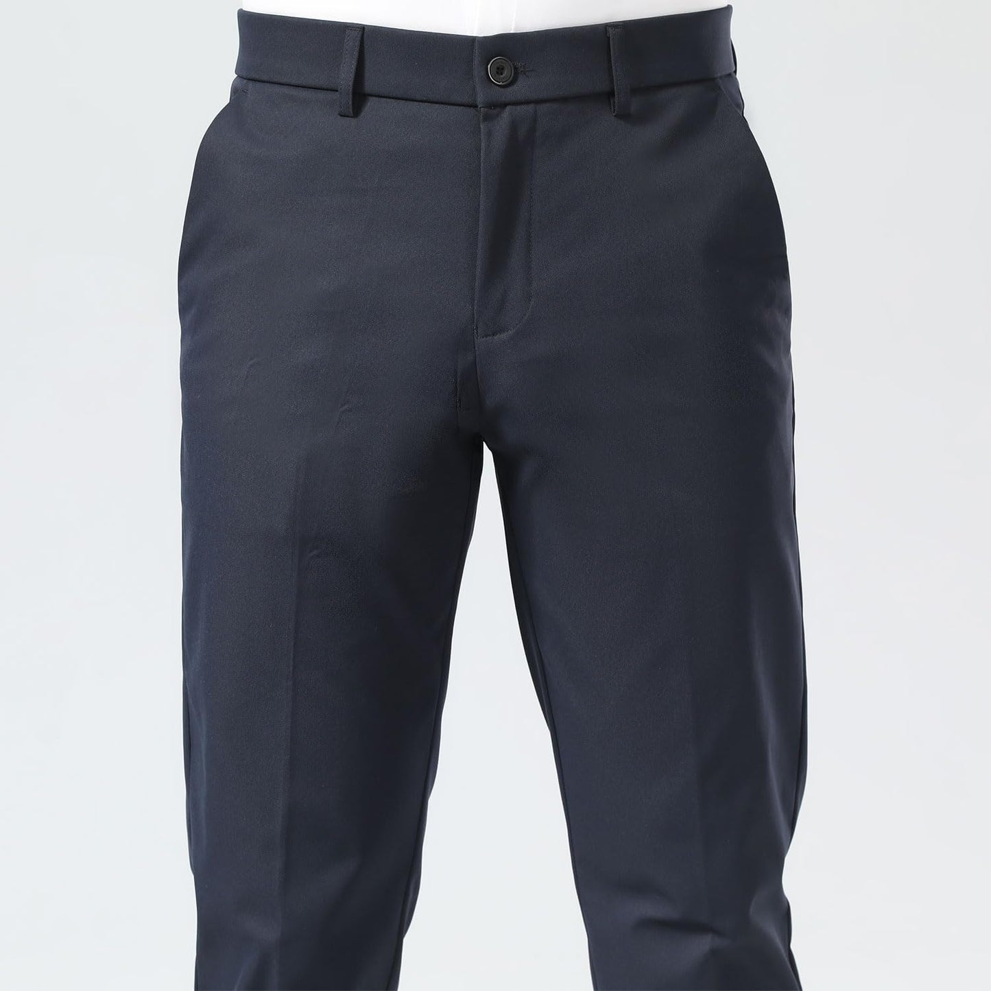 Plaid&Plain Men's Dress Pants Slim Fit Stretch Khaki Pants Wrinkle Free 8802 Navy Blue 32x30