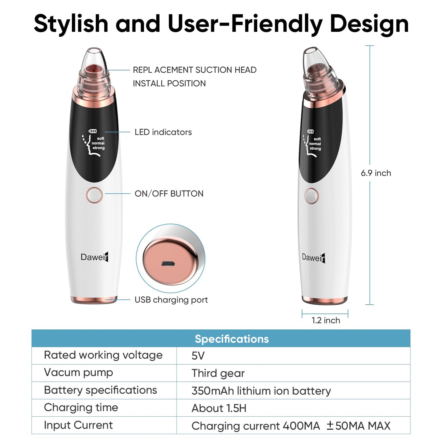 Daweir Blackhead Remover Pore Vacuum - Pimple Extractor Tools Pore Cleaner toolfor Face & Nose