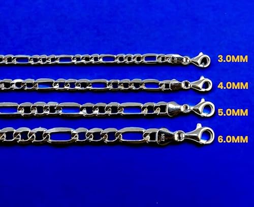 14K White Gold SOLID Figaro Necklace Bracelet Chain Real Gold Men Women Jewelry 3.7g | 4mm | 7 Inches | MADE IN ITALY