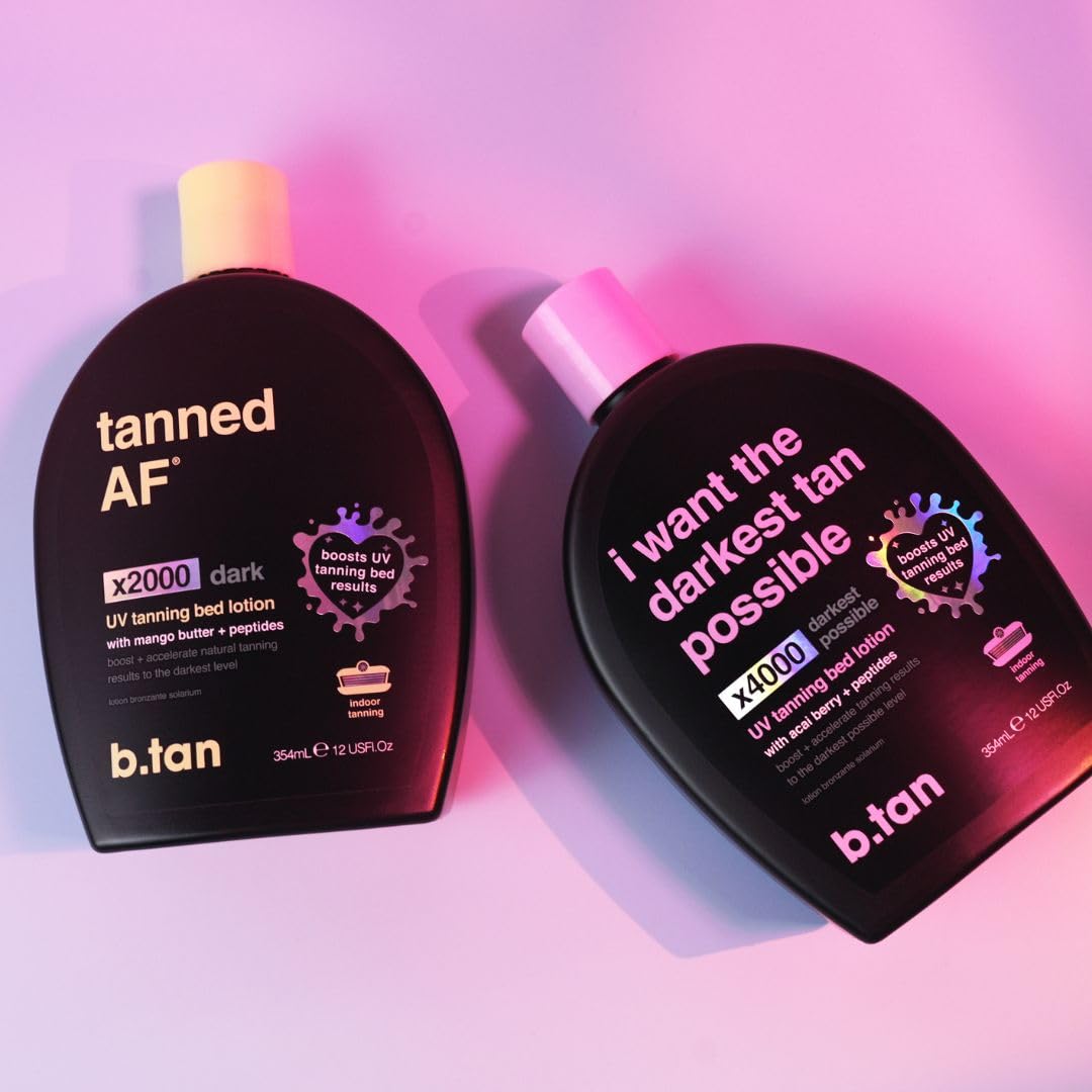 b.tan UV Tanning Bed Lotion | I Want The Darkest Tan Possible - x4000 Tan Intensifiers, Indoor & Outdoor Tan Accelerator, Best Browning Lotion, 12 Fl Oz