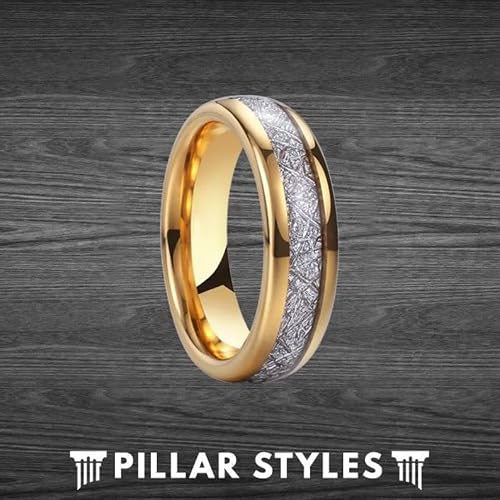 Thin 14K Gold Wedding Band Tungsten Ring Meteorite Wedding Rings for Women 6mm Celestial Meteorite Ring Star Dust Anniversary Gifts for Her