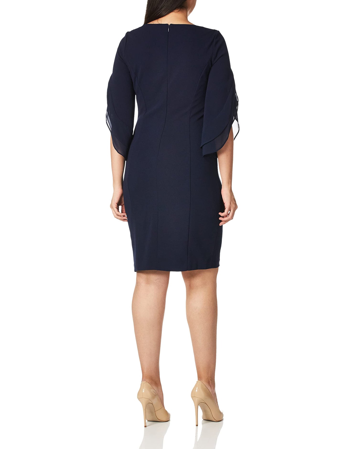 DKNY womens Sheath With 3/4 Chiffon Sleeve Dress, Navy, 10 US