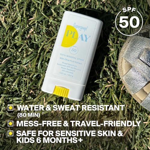 Supergoop! PLAY Mineral Stick SPF 50, 0.67 oz - On-the-Go Broad Spectrum Face Sunscreen - Water Resistant - Vegan