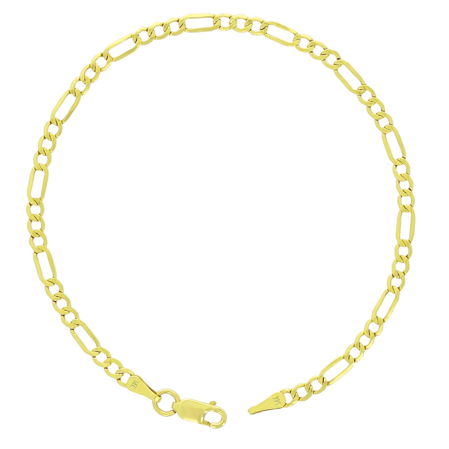 Nuragold 14k Yellow Gold 3.5mm Figaro Chain Link Bracelet or Anklet, Mens Womens Jewelry 7" 7.5" 8" 8.5" 9"