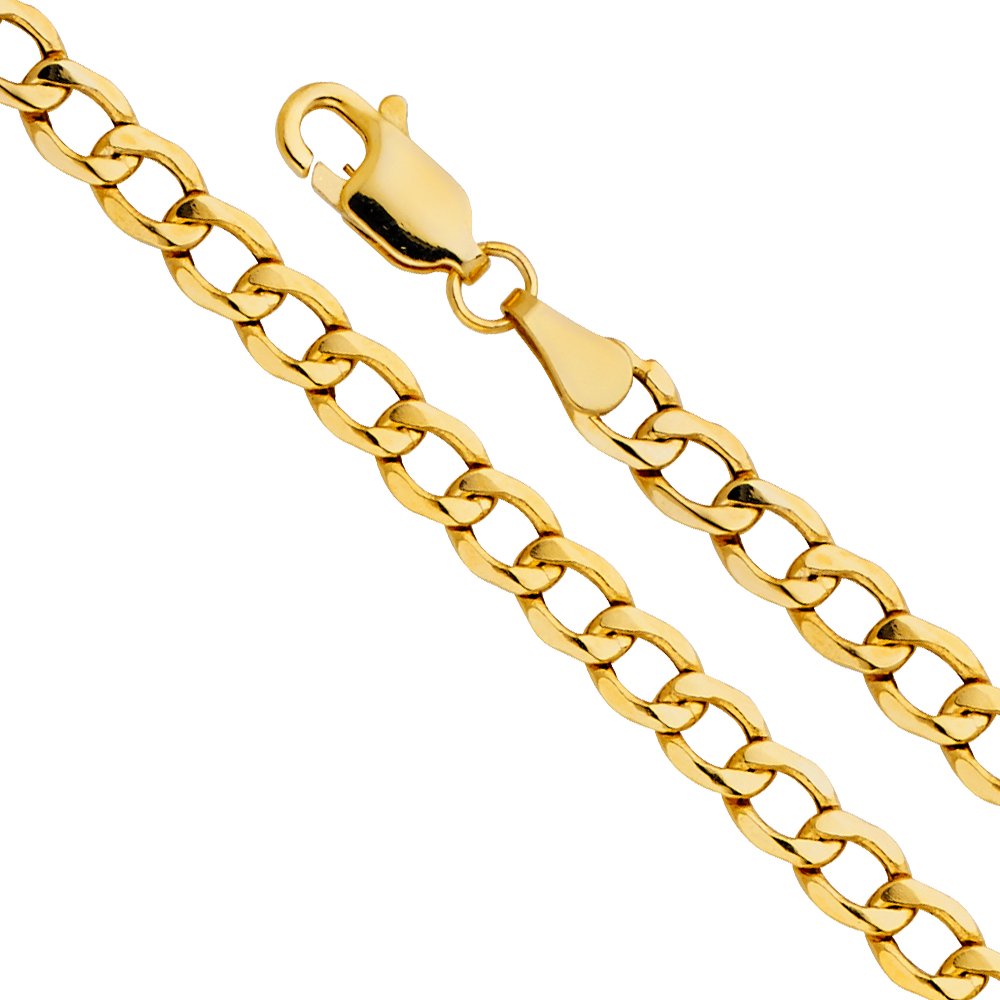 14k REAL Yellow Gold Hollow Men's 3.5mm Cuban Curb Chain Necklace with Lobster Claw Clasp - 20"