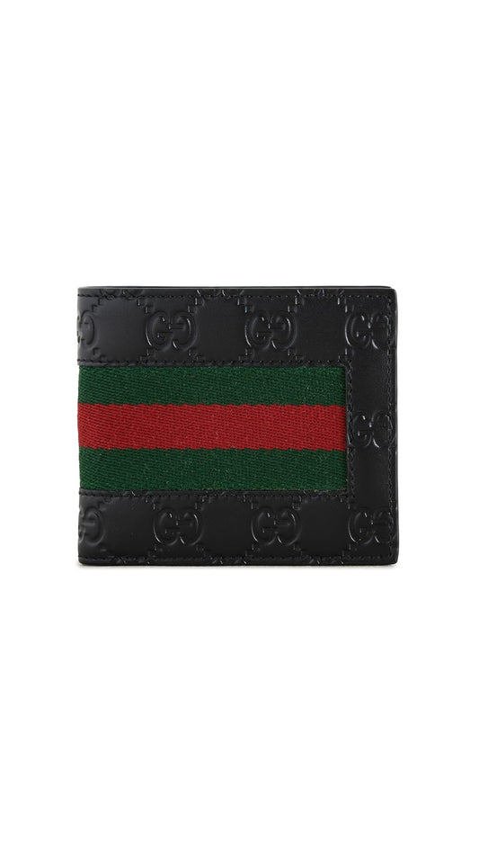 Gucci Women's Pre-Loved Gucci Black Guccissima Web Bifold Wallet, Black, One Size