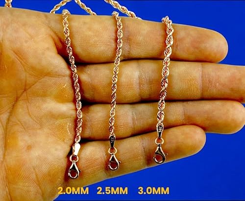 14K Rose Gold SOLID Rope Chain Necklace Bracelet Diamond Cut Men Women Jewelry 2.7g | 2mm | 7 Inches | MADE IN ITALY