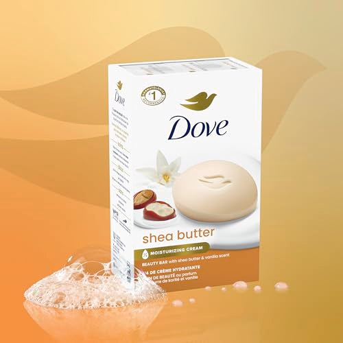 Dove Beauty Bar Soap Shea Butter 4 Count for Nourished, Radiant Skin, Enriches Skin 3.75 oz