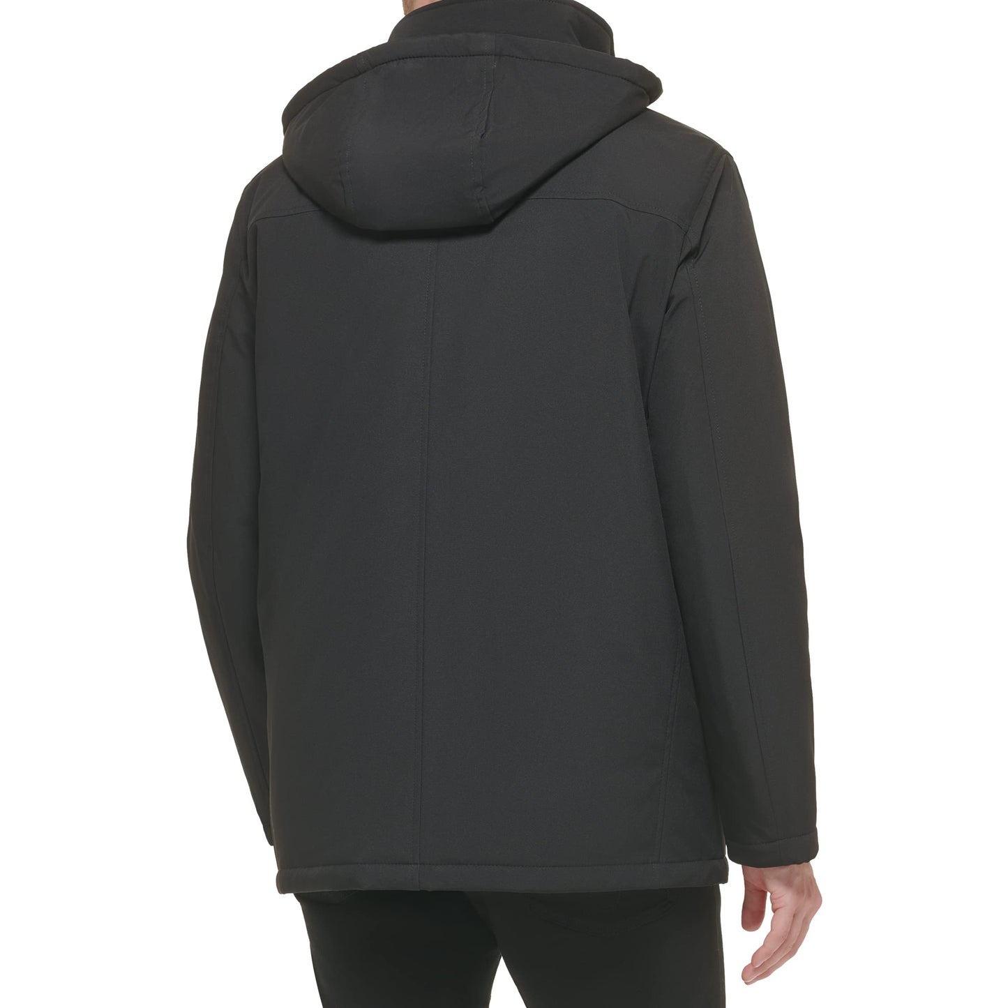 Calvin Klein Men's Rip Stop Hooded Jacket With Inner Fleece Bib, Deep Black, Medium