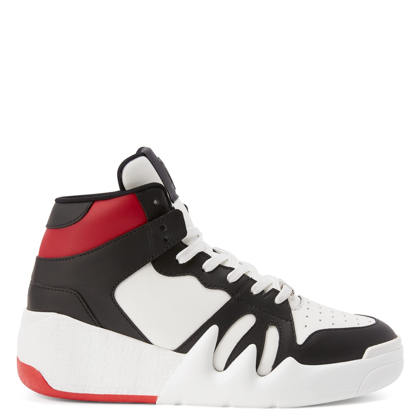 Giuseppe Zanotti, Talon Black-And-White Leather Mid-Top Sneakers, 8.5, Red