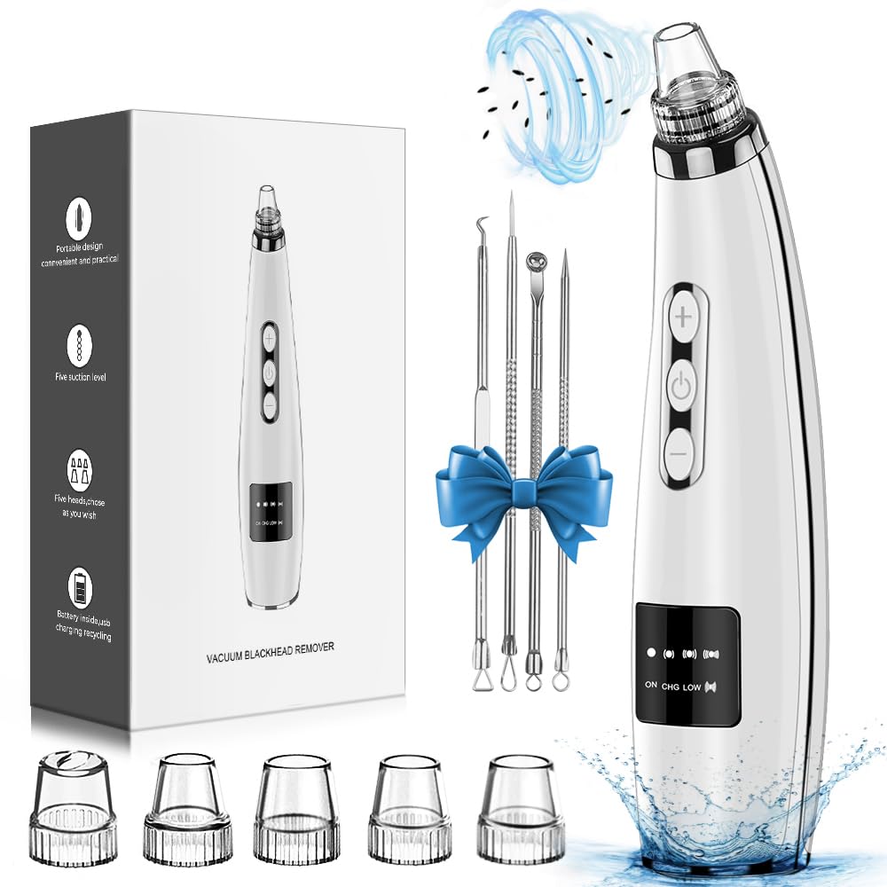 Newest Blackhead Remover Pore Vacuum Upgraded Facial Pore Cleaner Electric Comedone Whitehead Extractor Tool-5 Suction Power,5 Probes,USB Rechargeable Blackhead Vacuum Kit for Women & Men