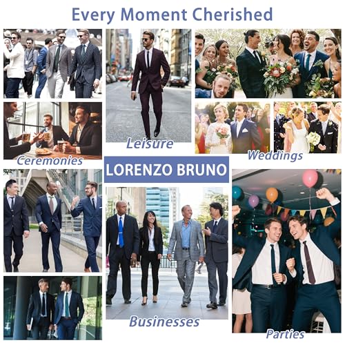 LORENZO BRUNO Mens Suit 2 Piece Black Suits for Men One Button Slim Fit Solid Jacket & Pants Tuxedo Set Business Wedding Party, Black, M