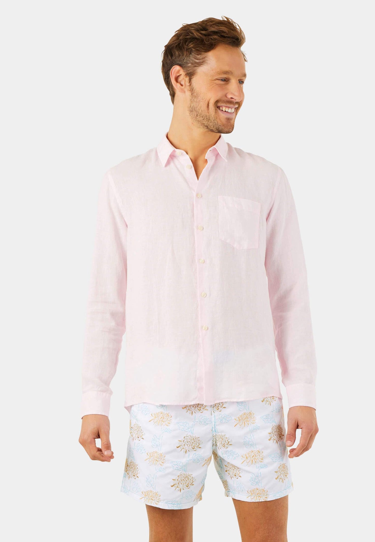 Vilebrequin Men Linen Shirt Solid, 5XL, Ballet Shoe