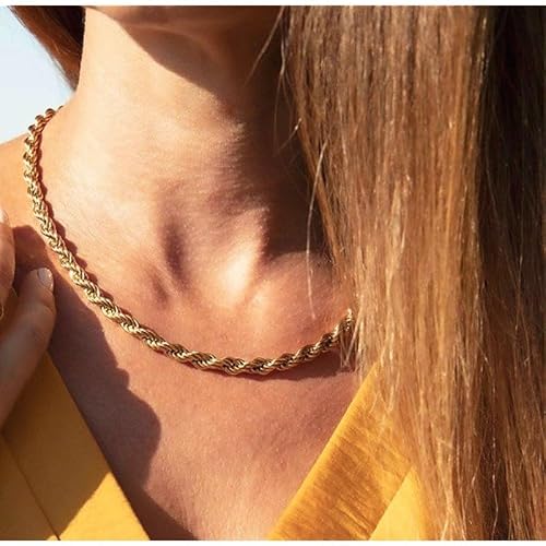 14K Solid Yellow Gold Twisted Rope Chain Necklace for Men Women 2mm18inch