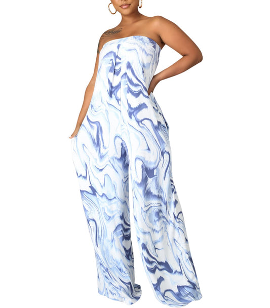 LightlyKiss Women's Summer Sexy Sleeveless Jumpsuit Fashion Open Back Jumpsuits Elegant Wide Leg Pants Rompers Blue.