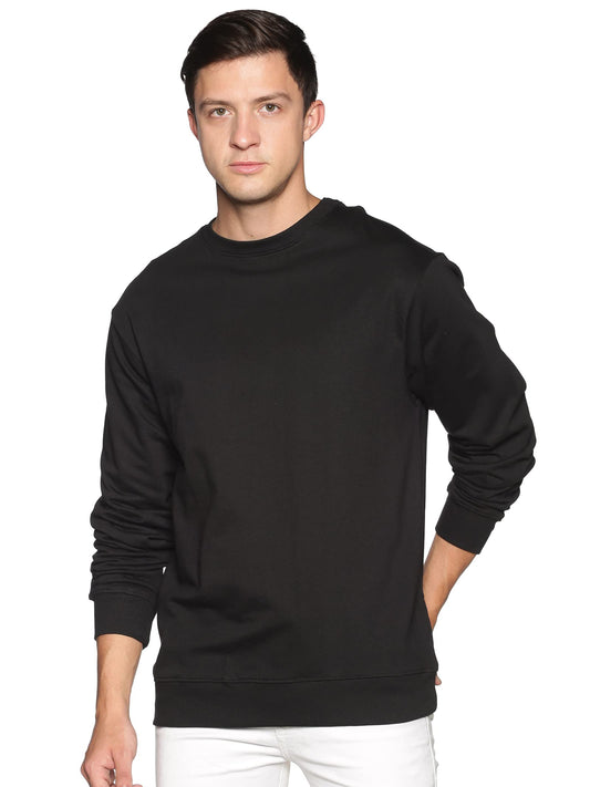 Klizzer Luxury Mens Pullover - Crewneck Sweatshirt Men - 100% Cotton Soft Warm Regular Fit Unisex Fleece Pullover Sweater Heavyweight Shirts Thick Winter Men’s Clothes (Black, M)