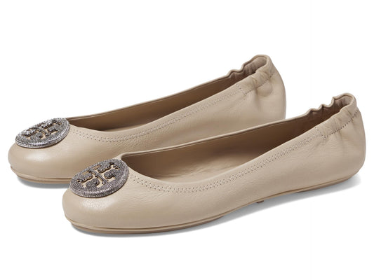 Tory Burch Women's Minnie Travel Ballet Pave Flat, Stone Gray/Silver, 9