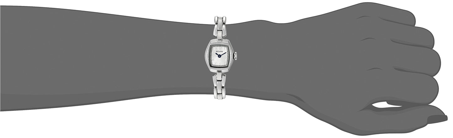 Bulova Ladies' Classic Dress Mini 2-Hand Quartz Watch, Stainless Steel, Arabic Markers, Silver/Blue Accents