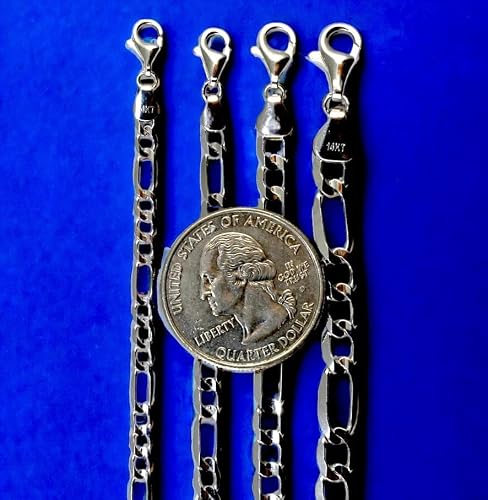 14K White Gold SOLID Figaro Necklace Bracelet Chain Real Gold Men Women Jewelry 3.7g | 4mm | 7 Inches | MADE IN ITALY