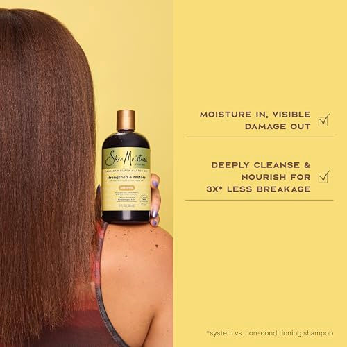 Shea Moisture Strengthen and Restore Shampoo for Damaged Hair 100% Pure Jamaican Black Castor Oil Cleanse and Nourish 13 oz