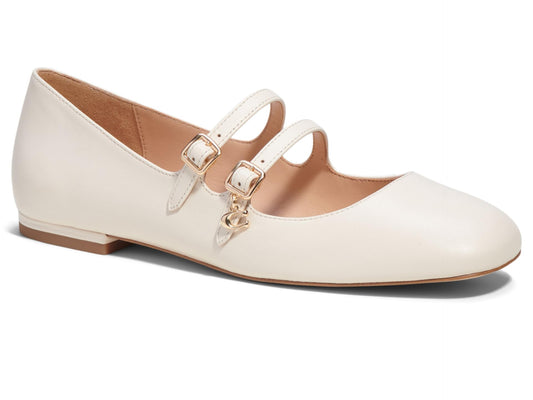 COACH Women's Whitley Leather Mary Jane Ballet Flat, Chalk, 8.5