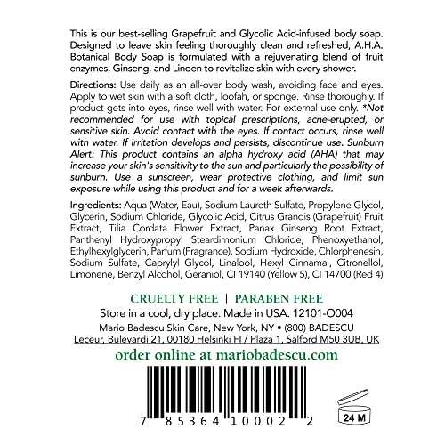 Mario Badescu AHA Botanical Body Wash Moisturizing, Clarifying and Gentle Exfoliating Body Wash for Brighter, Softer and Smoother Skin | Soap Infused with Glycolic Acid & Fruit Enzymes | 16 Fl Oz